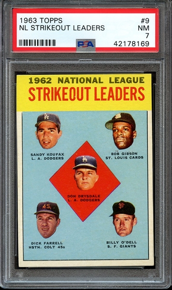 1963 TOPPS 9 NL STRIKEOUT LEADERS PSA NM 7