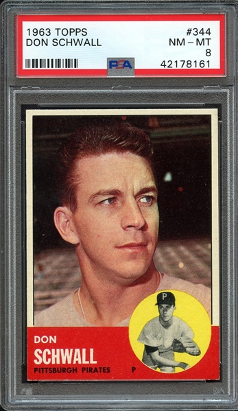 1963 TOPPS 344 DON SCHWALL PSA NM-MT 8