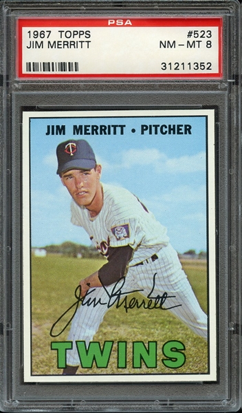 1967 TOPPS 523 JIM MERRITT PSA NM-MT 8