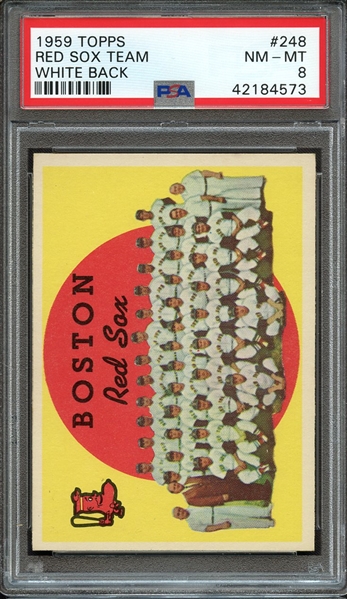 1959 TOPPS 248 RED SOX TEAM WHITE BACK PSA NM-MT 8