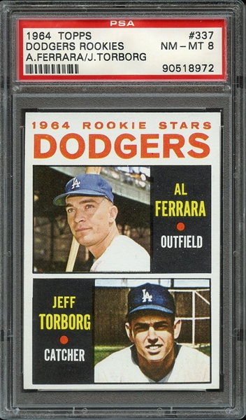 1964 TOPPS 337 DODGERS ROOKIES A.FERRARA/J.TORBORG PSA NM-MT 8