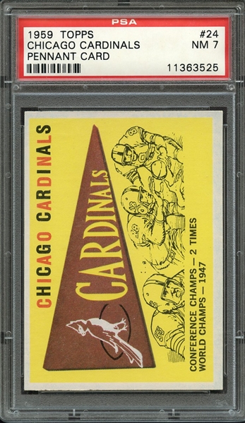 1959 TOPPS 24 CHICAGO CARDINALS PENNANT CARD PSA NM 7