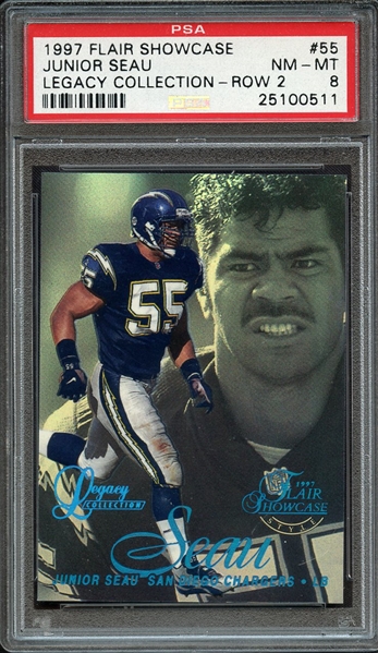 1997 FLAIR SHOWCASE LEGACY COLLECTION 55 JUNIOR SEAU LEGACY COLLECTION-ROW 2 PSA NM-MT 8