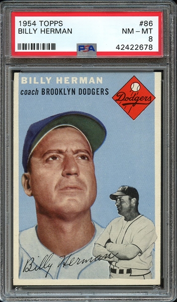 1954 TOPPS 86 BILLY HERMAN PSA NM-MT 8
