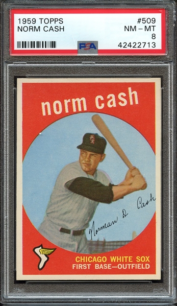 1959 TOPPS 509 NORM CASH RC PSA NM-MT 8