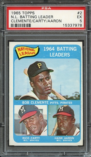 1965 TOPPS 2 N.L. BATTING LEADER CLEMENTE/CARTY/AARON PSA EX 5