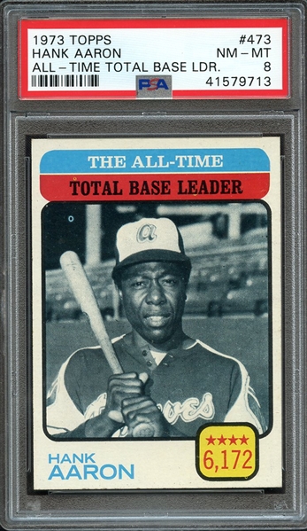 1973 TOPPS 473 HANK AARON ALL-TIME TOTAL BASE LDR. PSA NM-MT 8