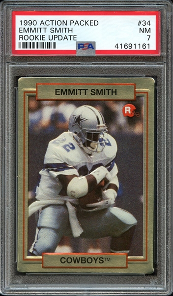 1990 ACTION PACKED ROOKIE UPDATE 34 EMMITT SMITH ROOKIE UPDATE PSA NM 7