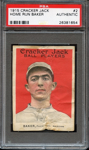 1915 CRACKER JACK 2 HOME RUN BAKER PSA AUTHENTIC