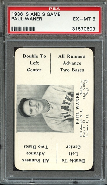 1936 S AND S GAME PAUL WANER PSA EX-MT 6