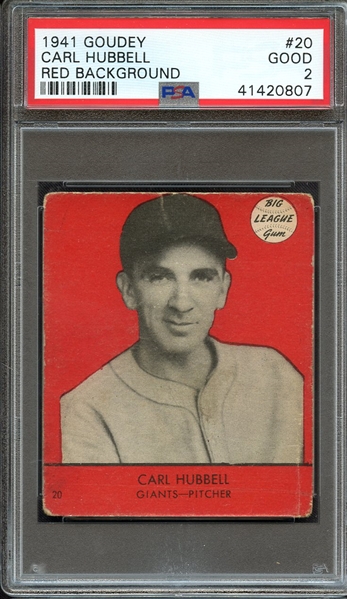 1941 GOUDEY 20 CARL HUBBELL RED BACKGROUND PSA GOOD 2