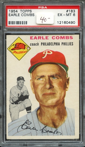 1954 TOPPS 183 EARLE COMBS PSA EX-MT 6