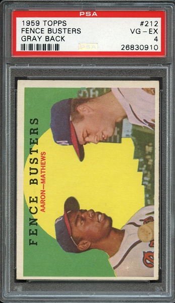 1959 TOPPS 212 FENCE BUSTERS GRAY BACK PSA VG-EX 4