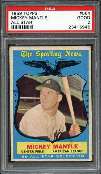 1959 TOPPS 564 MICKEY MANTLE ALL STAR PSA GOOD 2