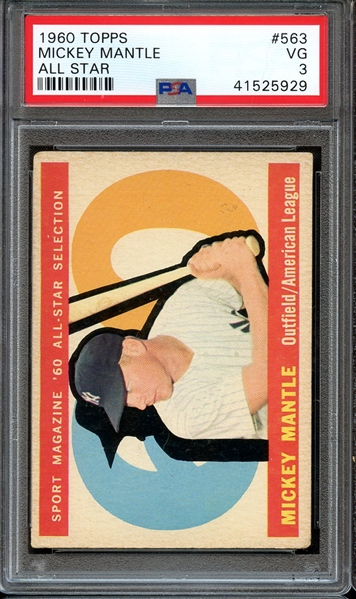 1960 TOPPS 563 MICKEY MANTLE ALL STAR PSA VG 3