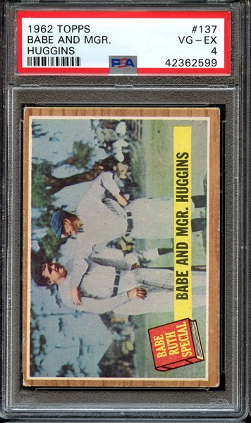 1962 TOPPS 137 BABE AND MGR. HUGGINS PSA VG-EX 4