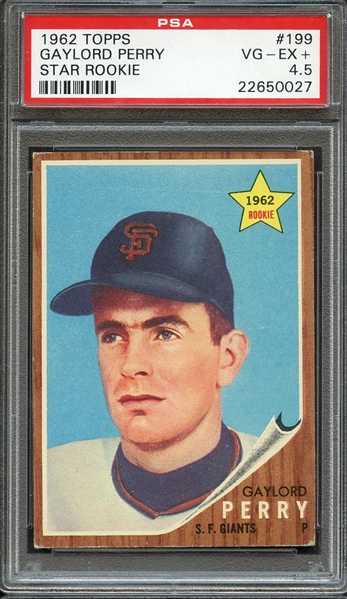 1962 TOPPS 199 GAYLORD PERRY STAR ROOKIE PSA VG-EX+ 4.5