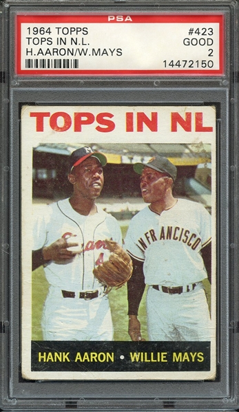 1964 TOPPS 423 TOPS IN N.L. H.AARON/W.MAYS PSA GOOD 2