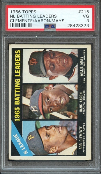1966 TOPPS 215 NL BATTING LEADERS CLEMENTE/AARON/MAYS PSA VG 3