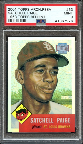 2001 TOPPS ARCHIVES RESERVE 63 SATCHELL PAIGE 1953 TOPPS REPRINT PSA MINT 9