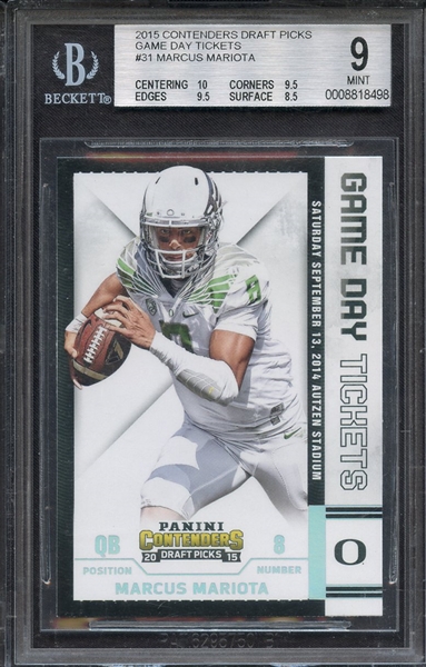 2015 CONTENDERS DRAFT PICKS GAME DAY TICKETS 31 MARCUS MARIOTA BGS MINT 9