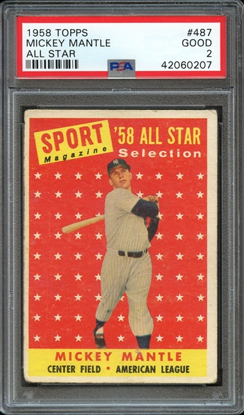 1958 TOPPS 487 MICKEY MANTLE ALL STAR PSA GOOD 2