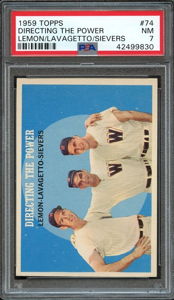 1959 TOPPS 74 DIRECTING THE POWER LEMON/LAVAGETTO/SIEVERS PSA NM 7
