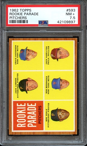 1962 TOPPS 593 ROOKIE PARADE PITCHERS PSA NM+ 7.5