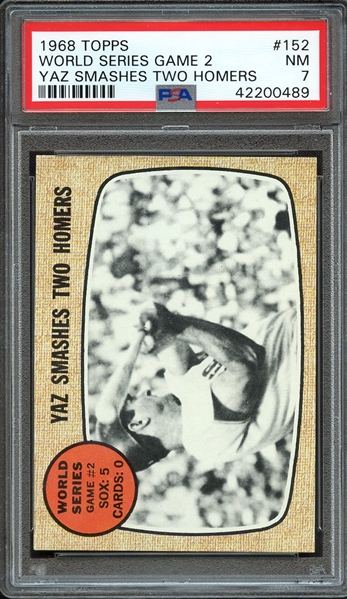 1968 TOPPS 152 WORLD SERIES GAME 2 YAZ SMASHES TWO HOMERS PSA NM 7