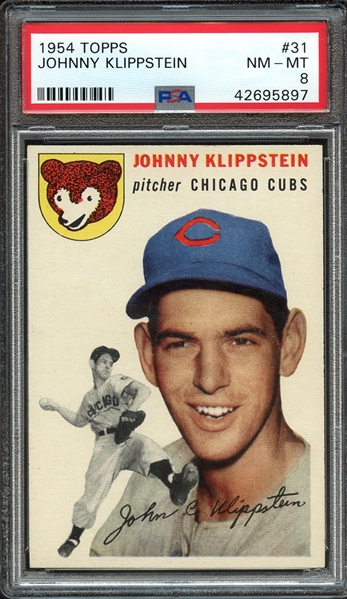 1954 TOPPS 31 JOHNNY KLIPPSTEIN PSA NM-MT 8
