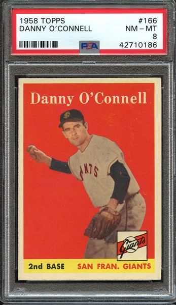 1958 TOPPS 166 DANNY O'CONNELL PSA NM-MT 8
