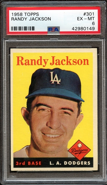 1958 TOPPS 301 RANDY JACKSON PSA EX-MT 6