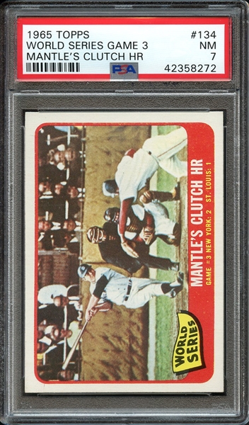 1965 TOPPS 134 WORLD SERIES GAME 3 MANTLE'S CLUTCH HR PSA NM 7