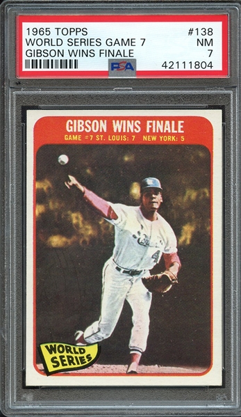 1965 TOPPS 138 WORLD SERIES GAME 7 GIBSON WINS FINALE PSA NM 7