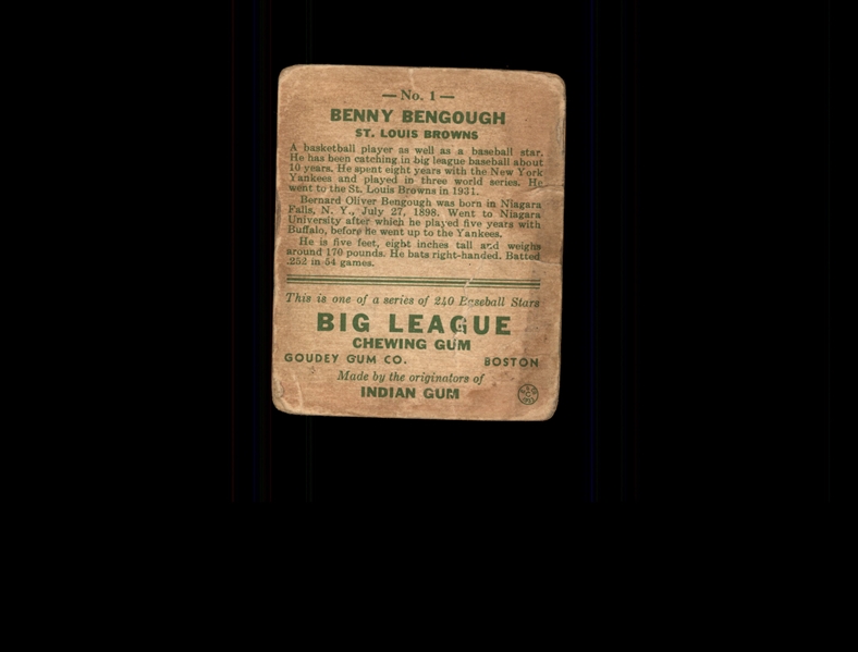 1933 Goudey 1 Benny Bengough RC POOR #D936521