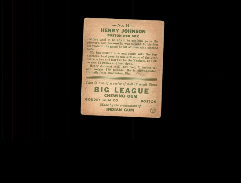 1933 Goudey 14 Henry Johnson RC VG #D937903