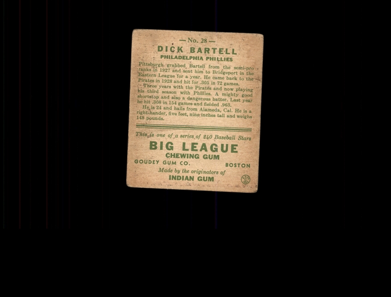 1933 Goudey 28 Dick Bartell RC VG #D937917