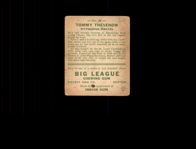 1933 Goudey 36 Tommy Thevenow RC VG #D937929
