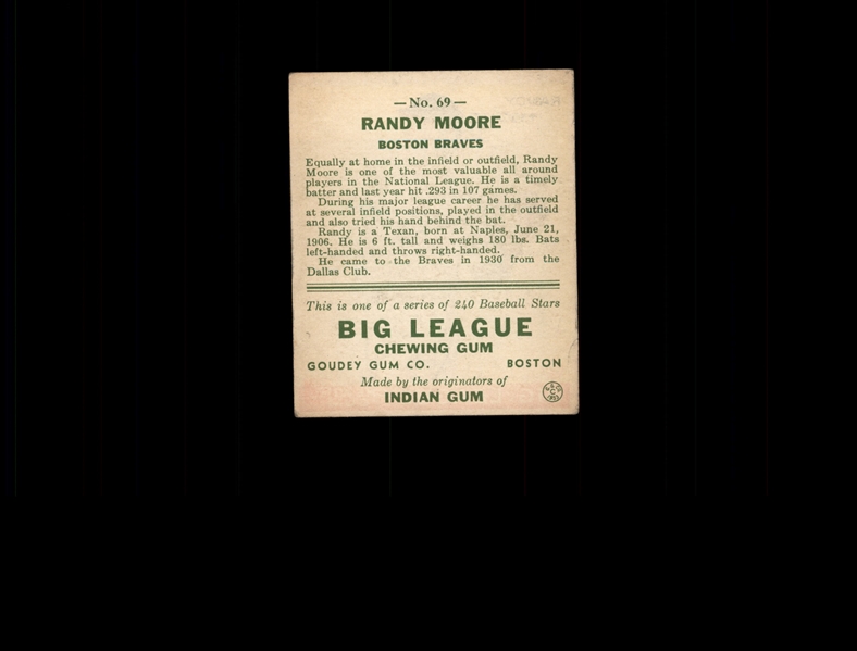 1933 Goudey 69 Randy Moore RC EX #D941533