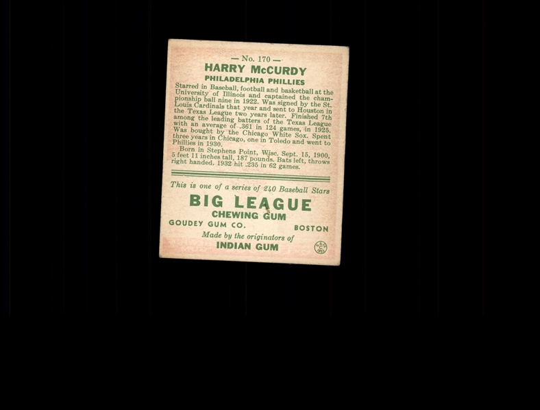 1933 Goudey 170 Harry McCurdy RC EX #D941561