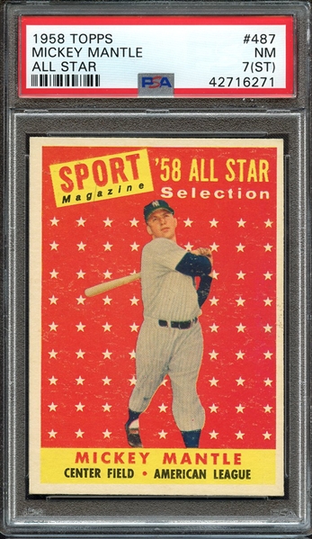 1958 TOPPS 487 MICKEY MANTLE ALL STAR PSA NM 7 (ST)