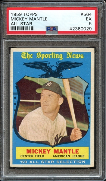 1959 TOPPS 564 MICKEY MANTLE ALL STAR PSA EX 5