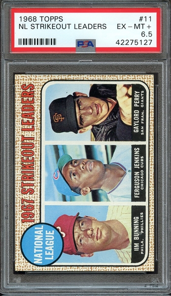1968 TOPPS 11 NL STRIKEOUT LEADERS PSA EX-MT+ 6.5