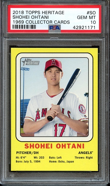 2018 TOPPS HERITAGE 1969 COLLECTOR CARDS SO SHOHEI OHTANI 1969 COLLECTOR CARDS PSA GEM MT 10