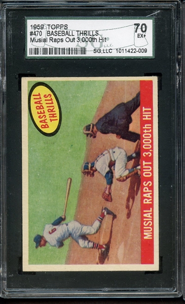 1959 TOPPS 470 MUSIAL RAPS OUT 3000TH HIT SGC EX+ 70