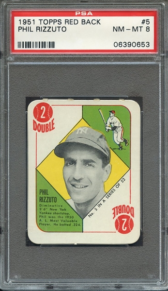 1951 TOPPS RED BACK 5 PHIL RIZZUTO PSA NM-MT 8