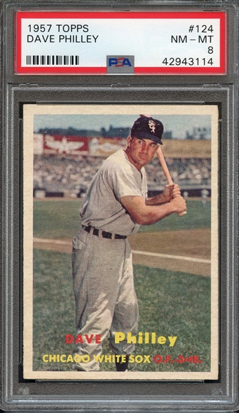 1957 TOPPS 124 DAVE PHILLEY PSA NM-MT 8