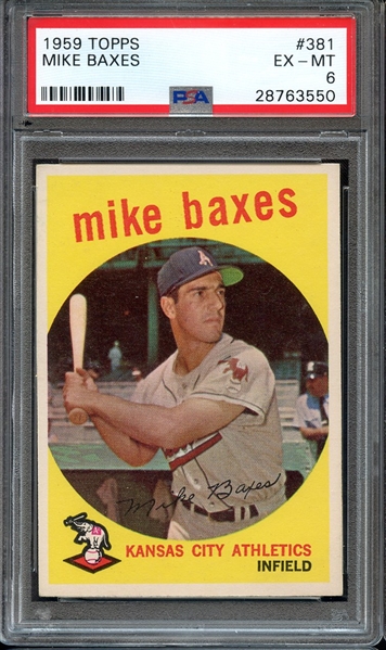 1959 TOPPS 381 MIKE BAXES PSA EX-MT 6