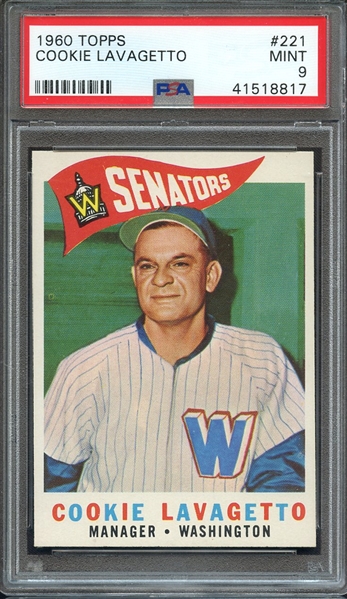 1960 TOPPS 221 COOKIE LAVAGETTO PSA MINT 9