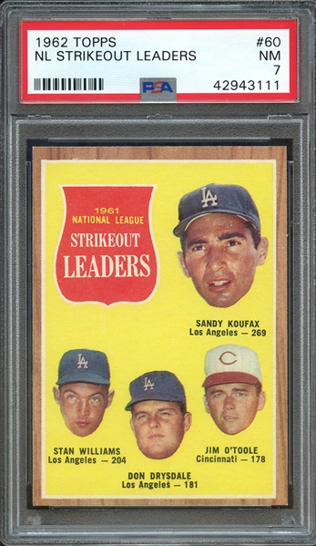 1962 TOPPS 60 NL STRIKEOUT LEADERS PSA NM 7
